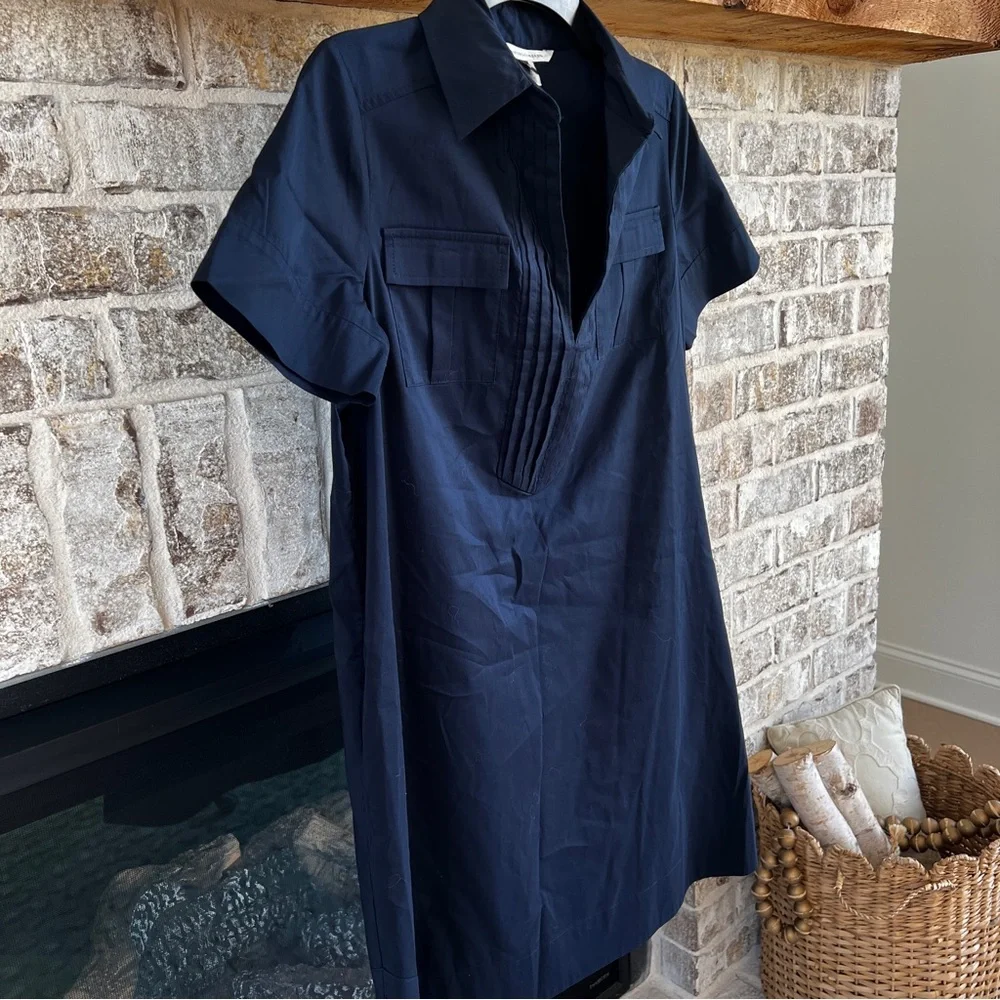 Diane Von Furstenberg Dress Navy Blue Short Sleeve Shirt Dress 6 DVF Designer - Picture 13 of 14